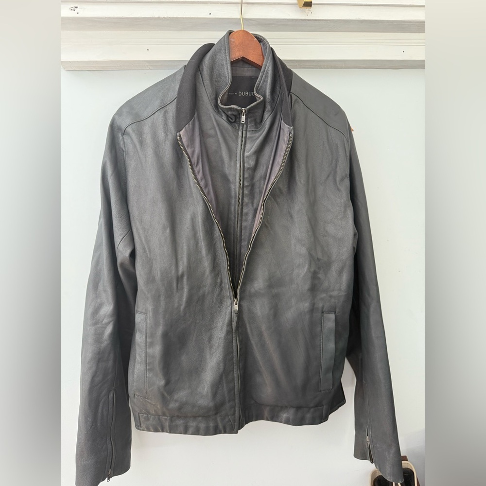 Philippe Dubuc Men's Dark Gray Lamb Leather Jacket‎